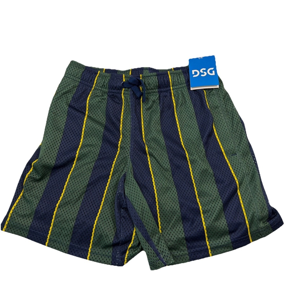 DSG Boys Large Mesh Shorts Throwback Stripes Green Blue  6" Shorts NWT